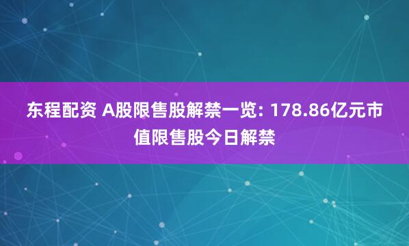 东程配资 A股限售股解禁一览: 178.86亿元市值限售股今日解禁